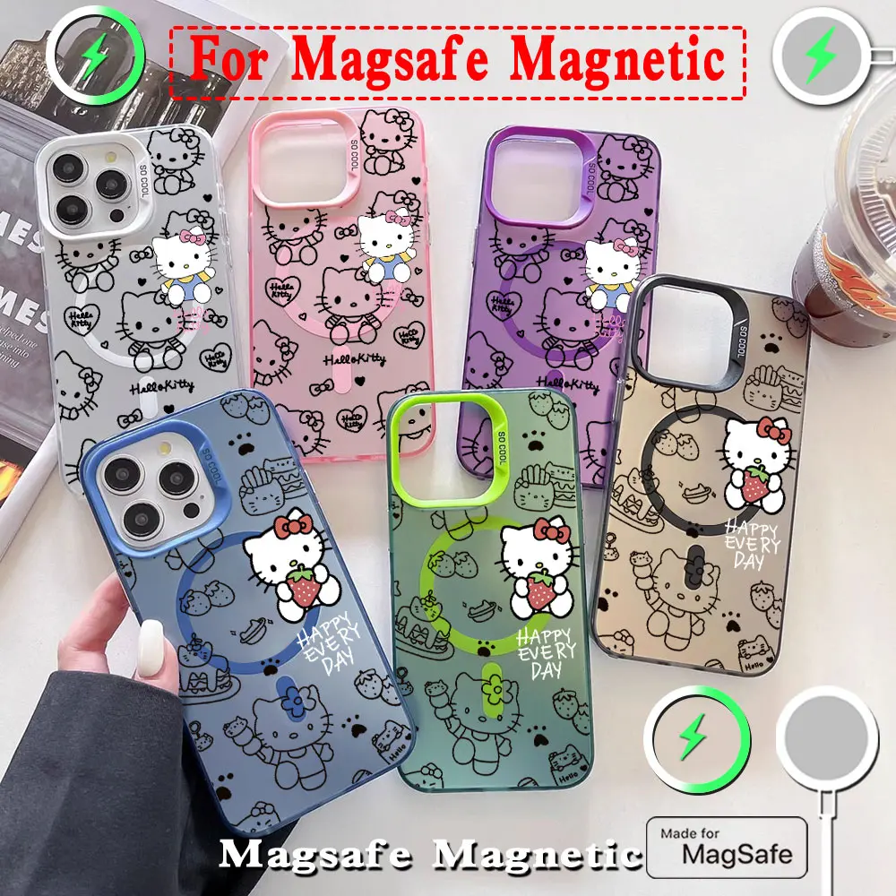 Original Kawaii Hello Kittys Magsafe Magnetic Case for Samsung S25 S24 S23 S22 S21 S20 FE Plus Ultra 5G Soft Silver Plated Cover