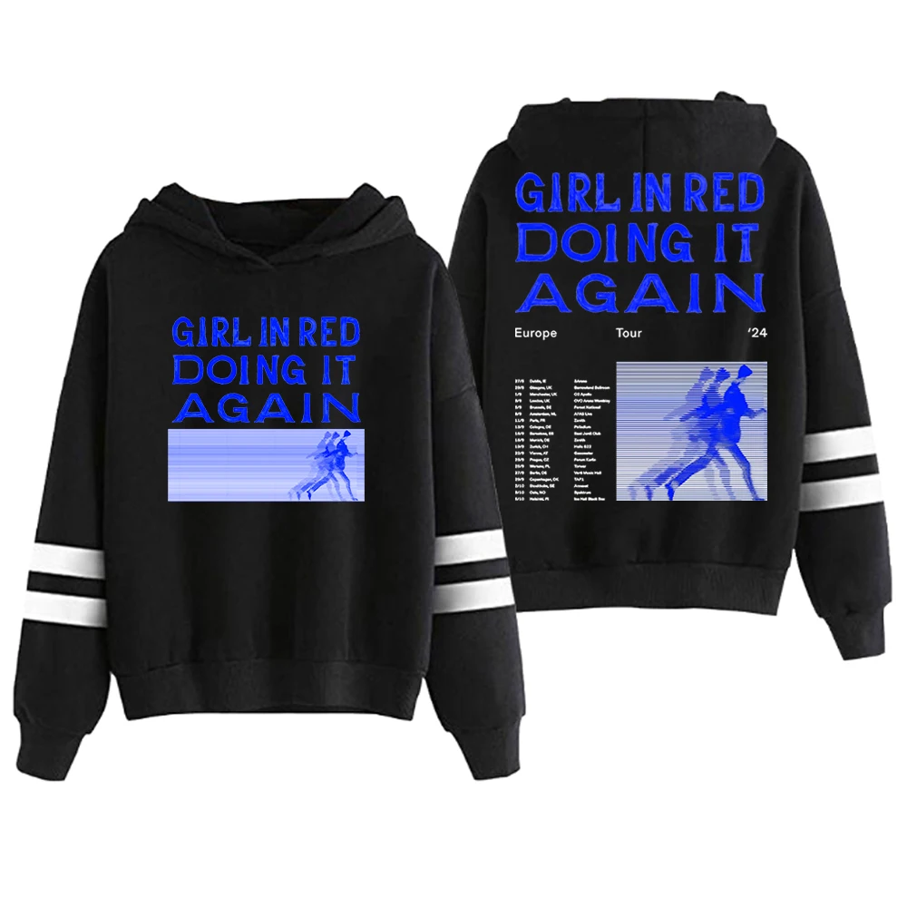 Girl In Red Doing It Again Europe Tour 2024 Hoodie Pocketless Parallel Bars Sleeve Streetwear Men Women Hooded Sweatshirts