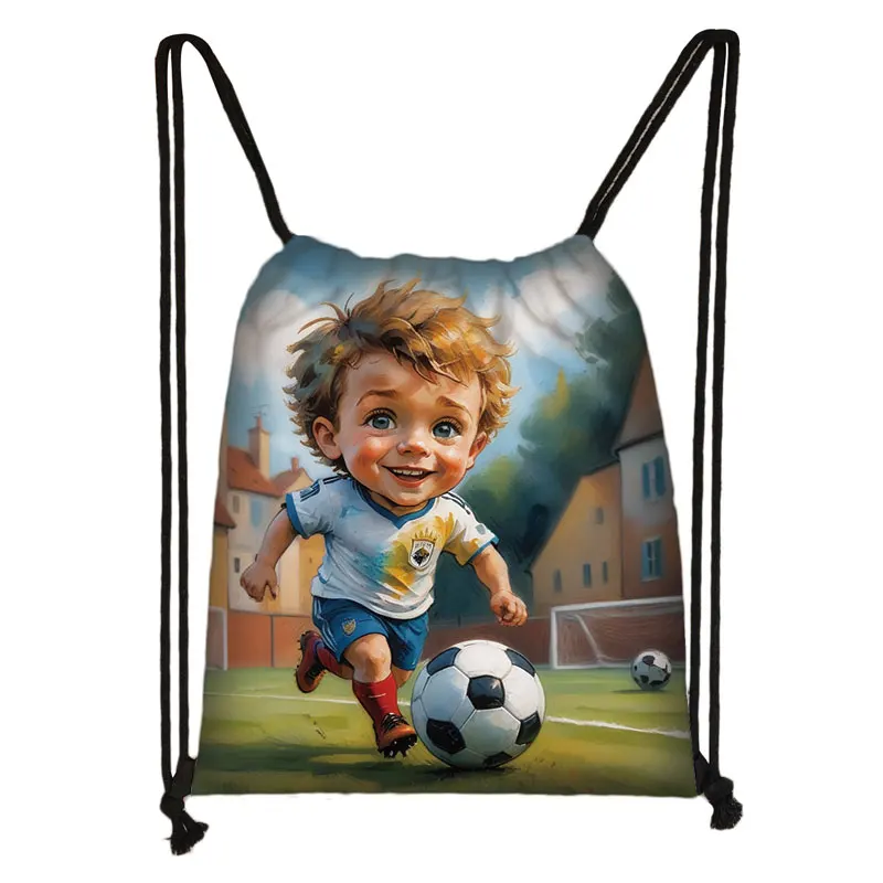 Cool Football / Soccer Kids Backpack Sports Ball Game Competition Schoolbags Women Outdoor for Travel Shoes Bag Draswstring Bag