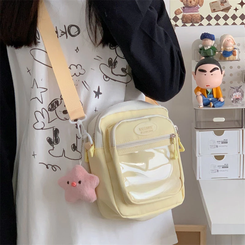 Xiuya Pink Cute Shoulder Bag for Women Small Japanese Style Fashion Handbag Casual Simple Transparent Daily Luxury Female Bag