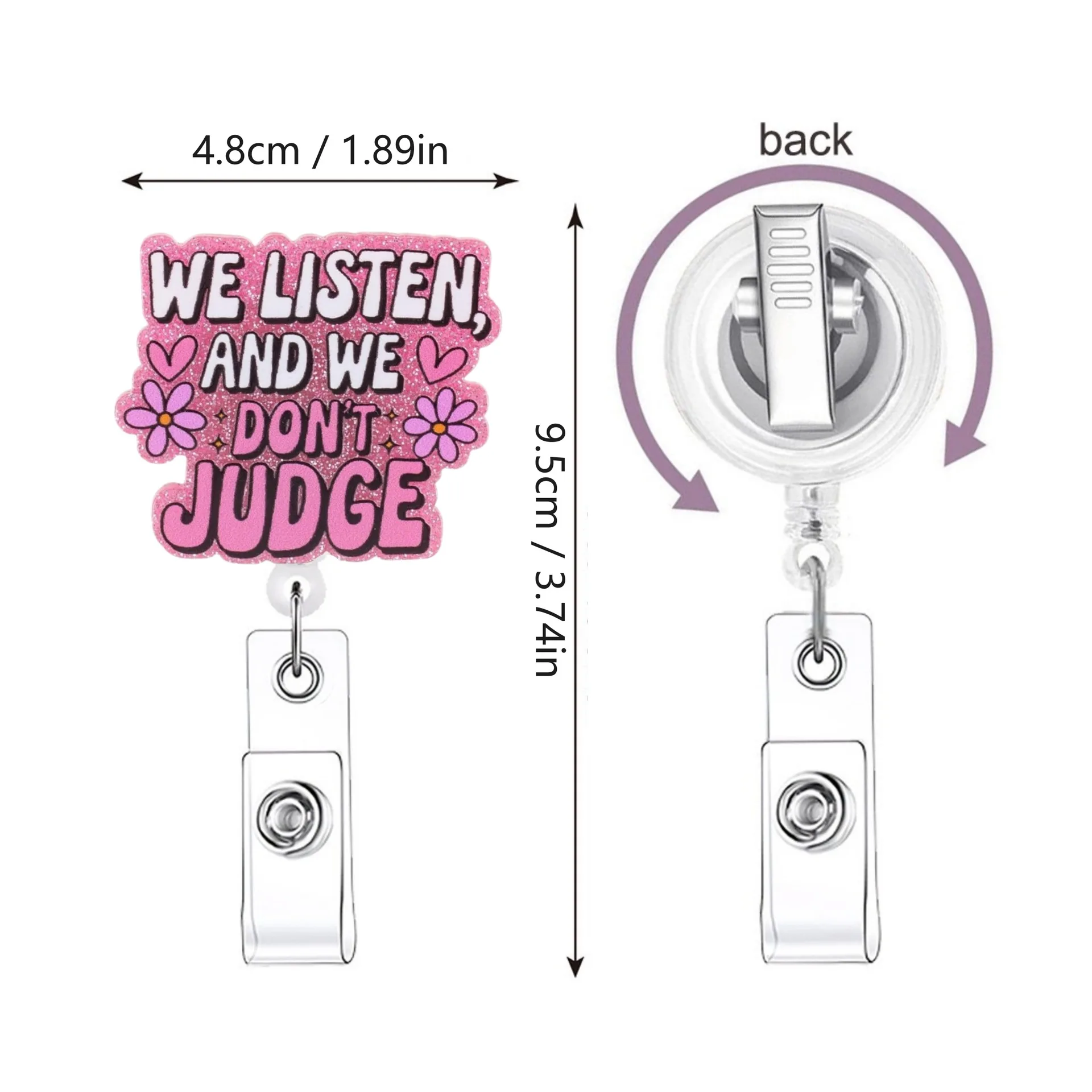 2025 New Design 1 Piece Shiny Acrylic Retractable Nurse Badge Reel Student Doctor Name Tag ID Card Holder Alligator Clip
