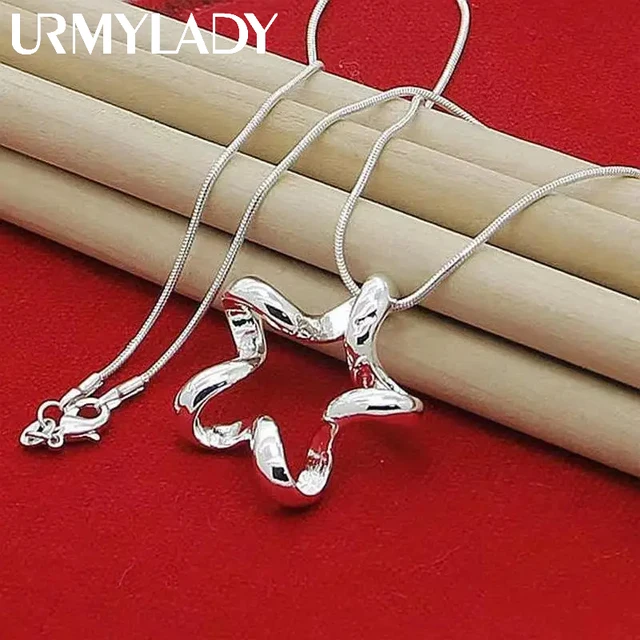 925 Sterling Silver Starfish Star Wisiorek Naszyjnik Łańcuch Węża dla Kobiet Moda Biżuteria Ślubna Zaręczynowa Hurtownia