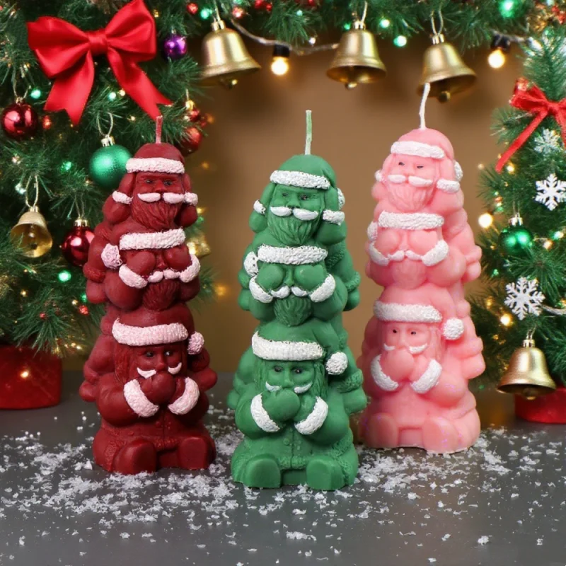 3D Weihnachten Stapel Trio Santa Claus Silikon Kerze Form DIY Großen Bart Santa Handgemachte Aromatherapie Seife Gips Form Wohnkultur