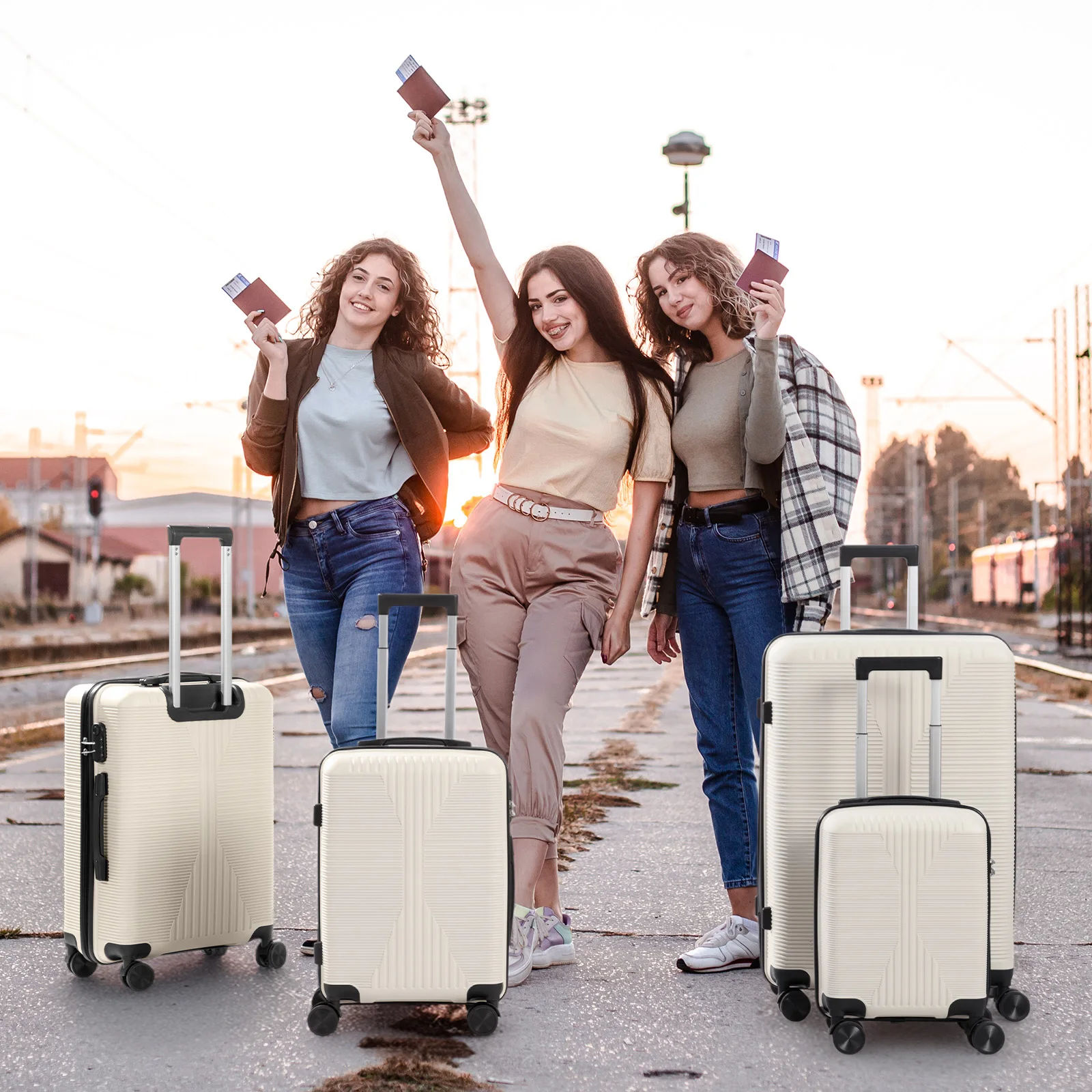 

Non-TSA Combination Lock 4-in-1 PP Trolley Suitcase, 16/20/24/28in, Off-white