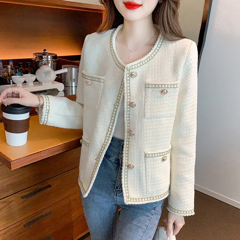 

Женский твидовый жакет с длинным рукавом, летний, в стиле бомбер, с вставками, с отворотами, с круглым вырезом, из канваса, многофункциональный, эластичный, на шнуровке