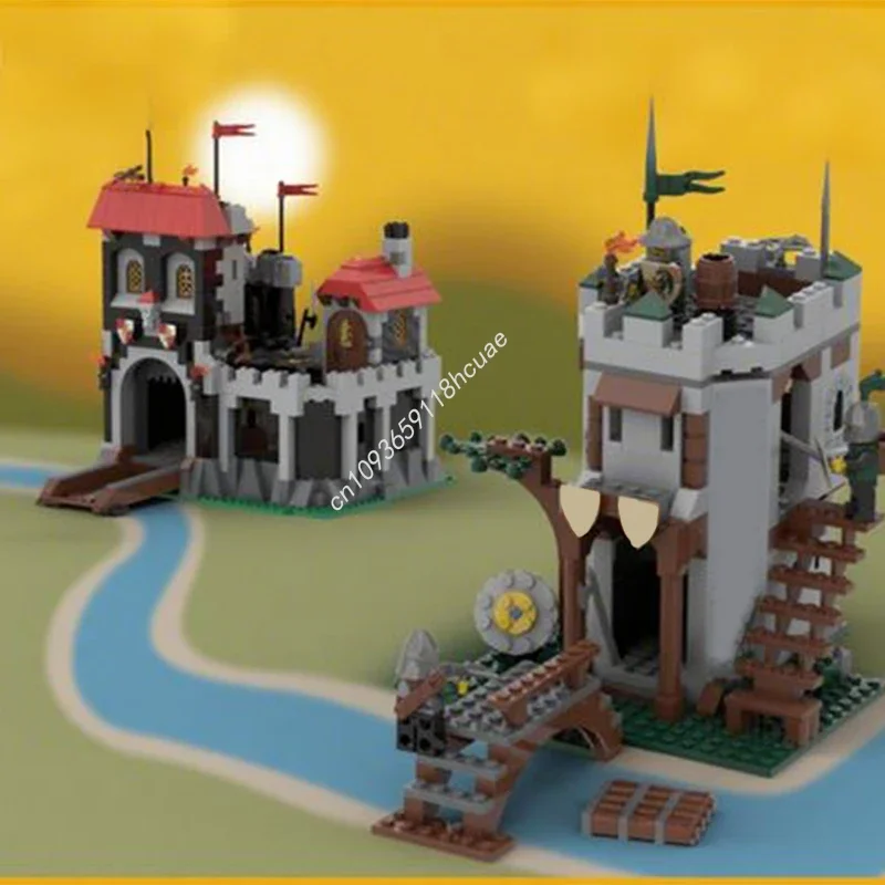 

1066pcs MOC Black Castle River Fortress Model Building Blocks Education Brick Modular Architecture Toys Festival Gifts