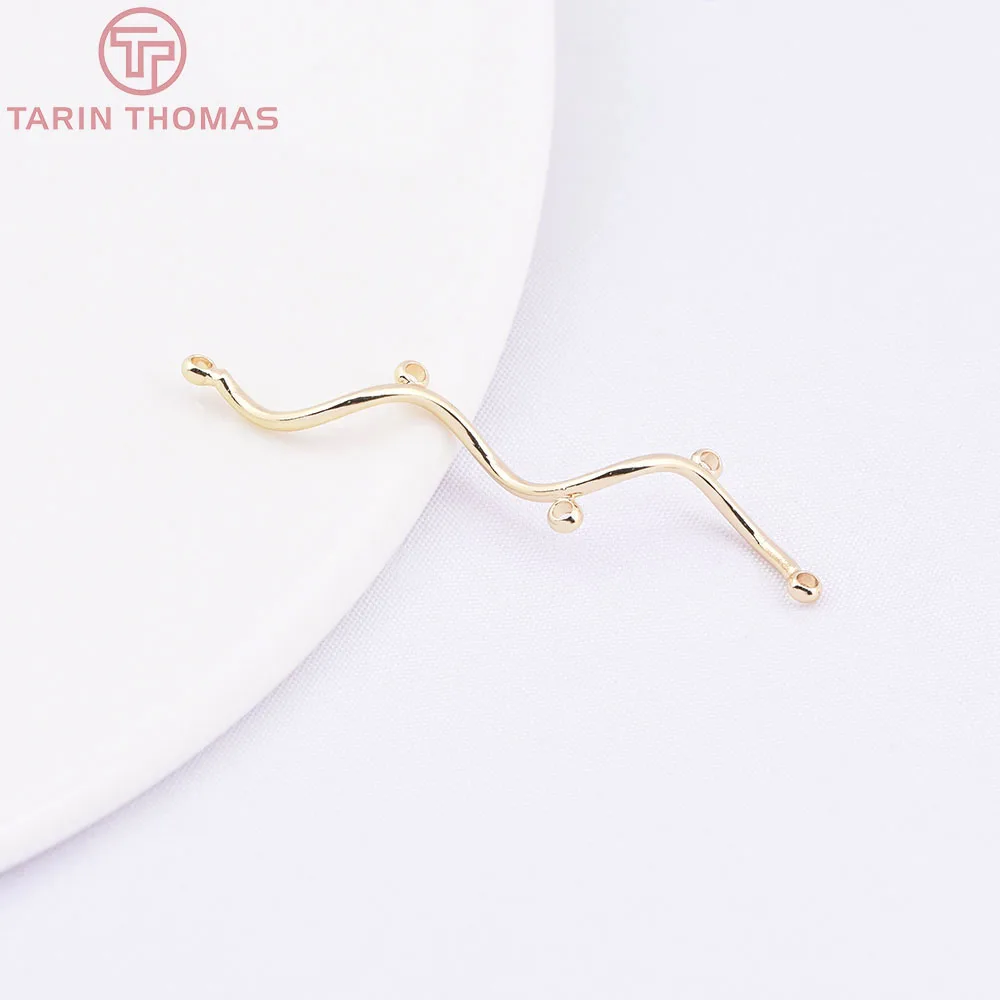 (2479) 6PCS 8x38MM 24K Gold Color Brass Curved Tube Connect Charms High Quality Diy Jewelry Making Findings Accessories