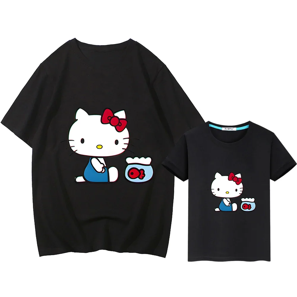 hello kitty boys girls Print T-shirt 100%Cotton Cute Tops Summer Short  Anime y2k kids gift mommy and daughter matching clothes