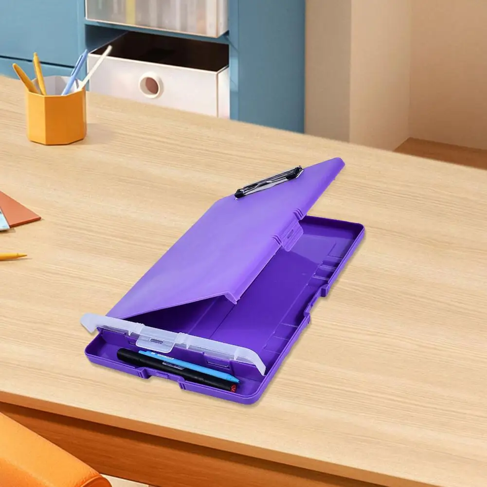 Hanging Hole File Box 3-in-1 File Folder Organizer with Lock Non-slip Clips Hanging Holes Clipboard Pencil Case for Office