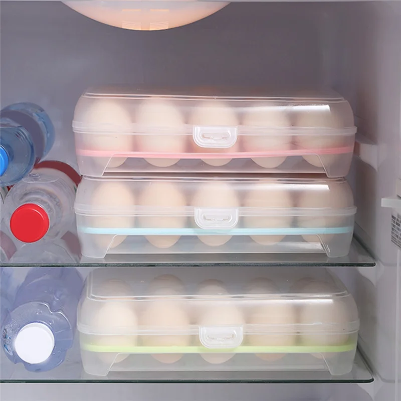 

BHTS-Grid Egg Holder Kitchen Storage Clear Food Egg Organizer Storage Box Refrigerator Eggs Tray Case Container Kitchen Tool