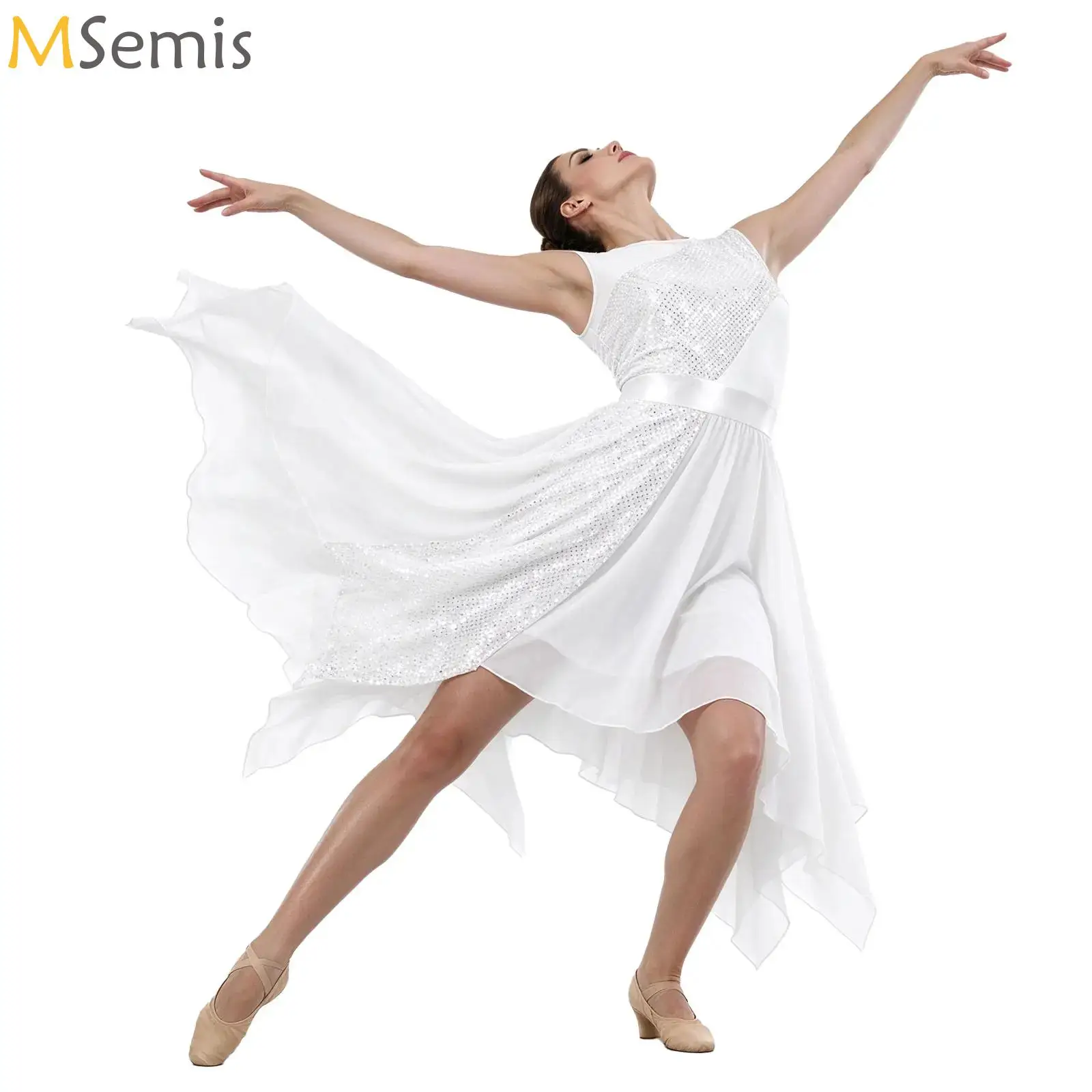 Women's Lyrical Dance Costumes Ballet Dance Dress Sleeveless Metallic Worship Choir Liturgical Praise Dance Performance Clothes