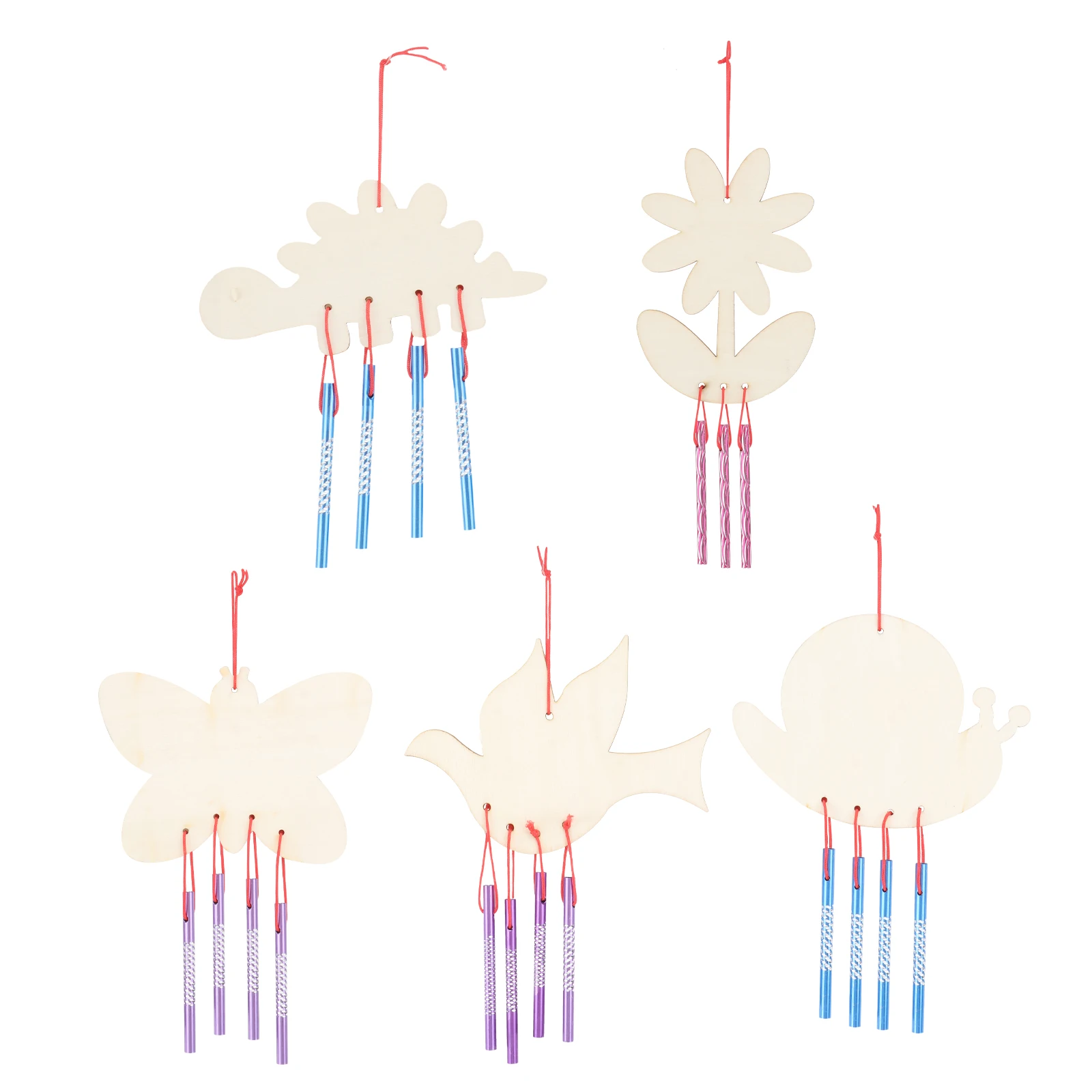 

5 Pcs Creative Coloring Materials DIY Wind Chime Wooden Kids Painting Toy Home Decoration Hanging Garden Ornament