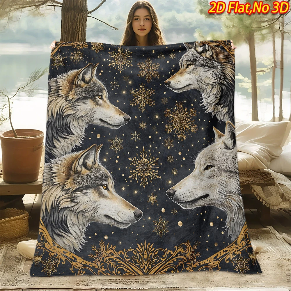Elegant Wolf Portrait Throw Blanket Luxury Woodland Snowfall Decor Cozy Hygge Sofa Bedroom Winter Gift Art for Fall Season