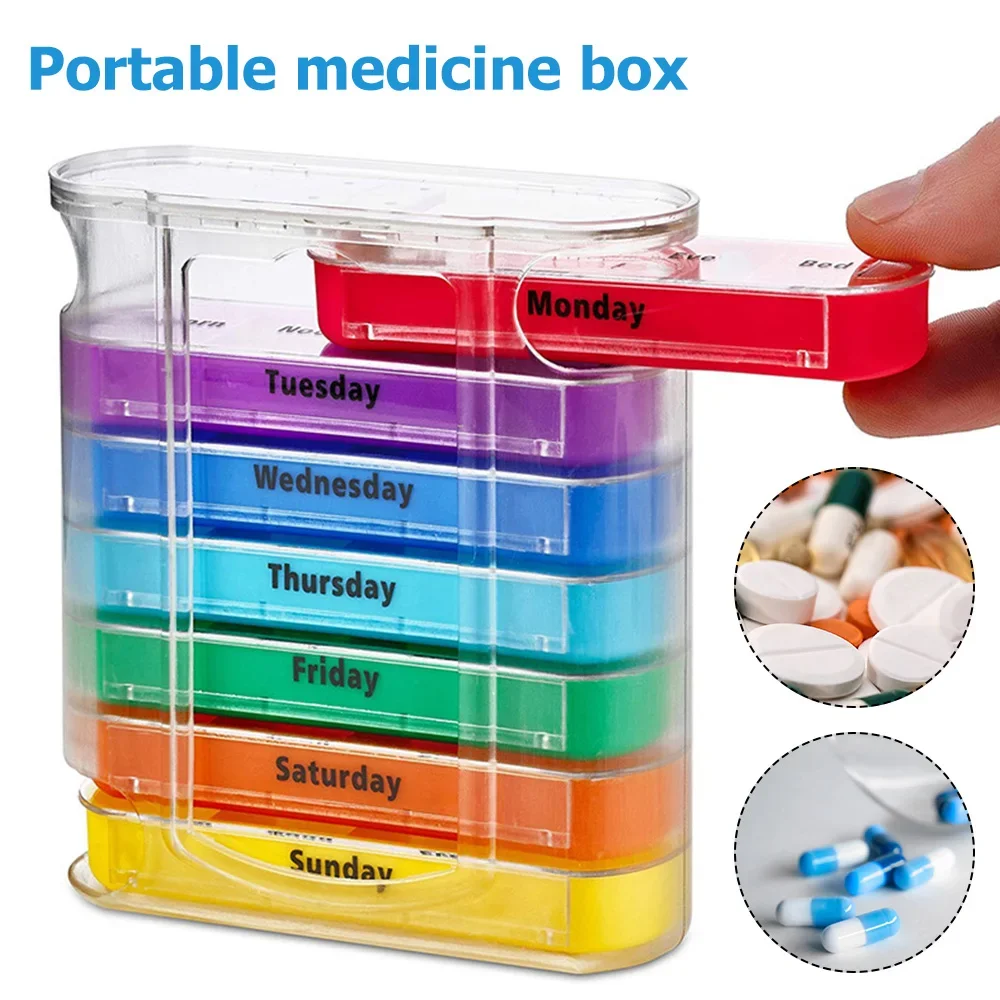 Pill Container Weekly 7 Days Pill Container 28 Compartments Pill Organizer Pill Dispenser Plastic Pill Storage Dispenser