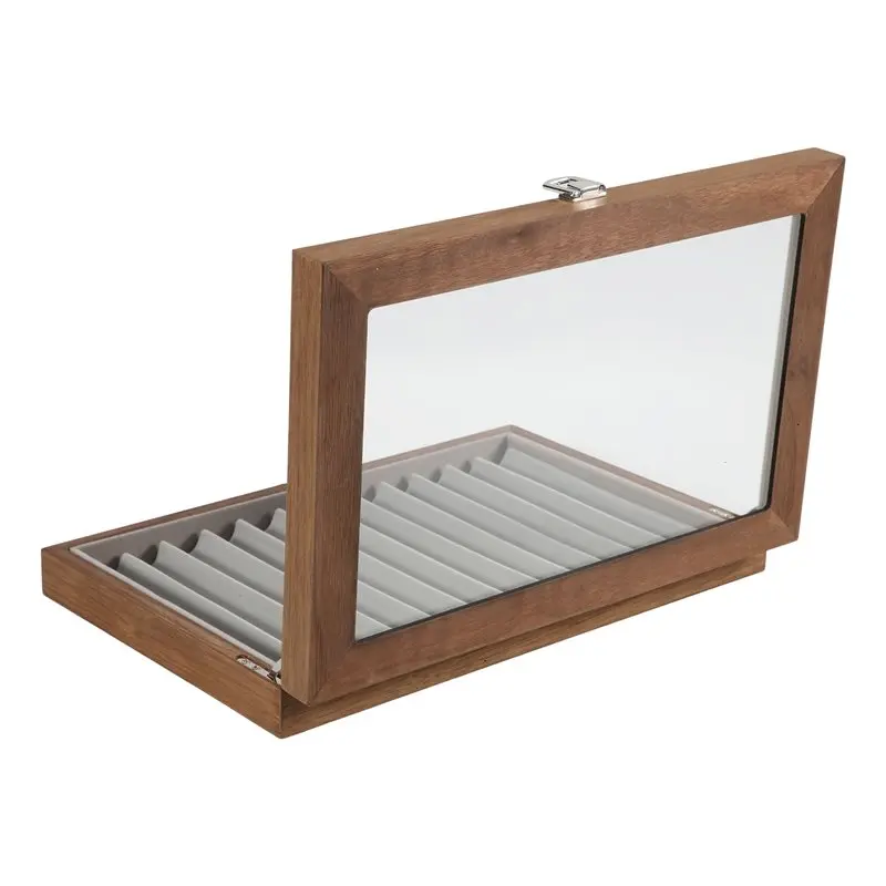 ★Walnut Pen Storage Case Luxury 2 Layer Pen Display Organizer Transparent Window Fountain Box Pen-Collection