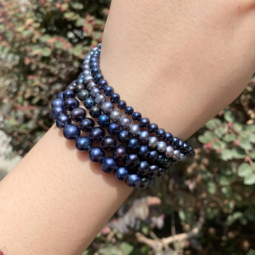 Natural Black Freshwater Pearl Beads High Quality Dyeing Nearly Round Shape Punch Loose for Jewelry Making DIY Necklace Bracelet