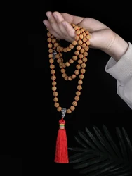 Natural Vajra Bodhi necklace,Original Rudraksha Beaded Knotted Japamala Necklace,Meditation Yoga Blessing Jewelry 108 Mala Rosar