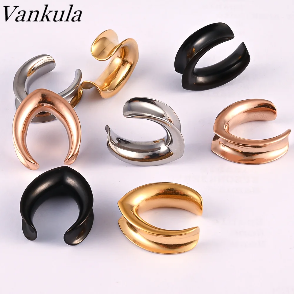 Vankula 2pcs 316L Stainless Steel PVD Coating Ear Plugs Tunnels New Saddle Ear Gauges Weights for Ear Piercings