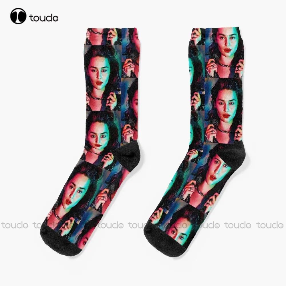 

Emilia Clarke - Poster Socks Kawaii Socks Personalized Custom Unisex Adult Teen Youth Socks 360° Digital Printing Streetwear