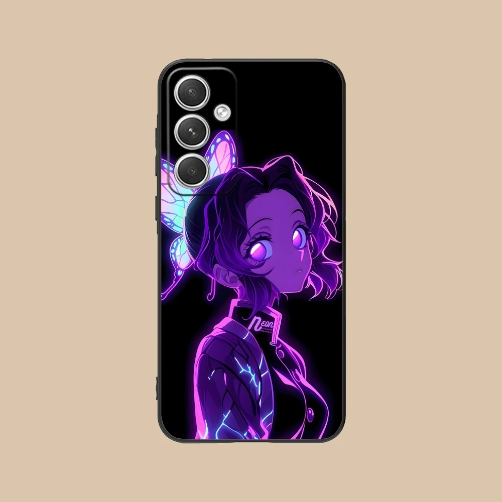 Demon slayer colorido neon caso de telefone para samsung galaxy s24 s23 s22 s21 s20 s10 s9 plus fe ultra lite preto capa de telefone escudo