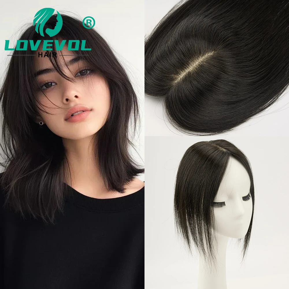 

Lovevol 7x11cm Natural Human Hair Topper Natural Seamless Scalp Hair Pieces Middle Part for Women