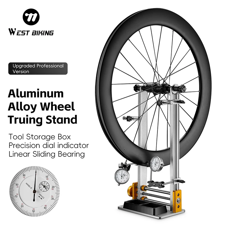 WEST BIKING Bicycle Wheel Truing Stand With Dial Indicator Aluminum Alloy Bike Wheel Hub Corrective Stand Bike Maintenance Tool