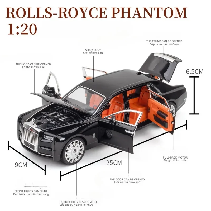 Groot Formaat 1/20 Rollen-Royce Fantoomlegering Automodel Geluidslicht Pullback Diecasts Speelgoed Voertuigen Collectieve Voiture Miniatuur