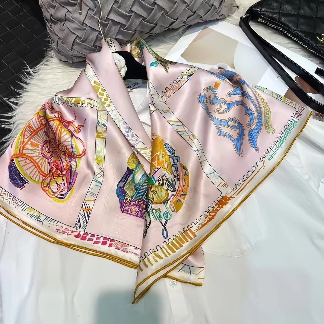 BYSIFA | Nowy 100% jedwabny szal szal wiosna moda Design z koniem kwadratowe chustki zima marka czysty jedwab szalik różowy i niebieski fular