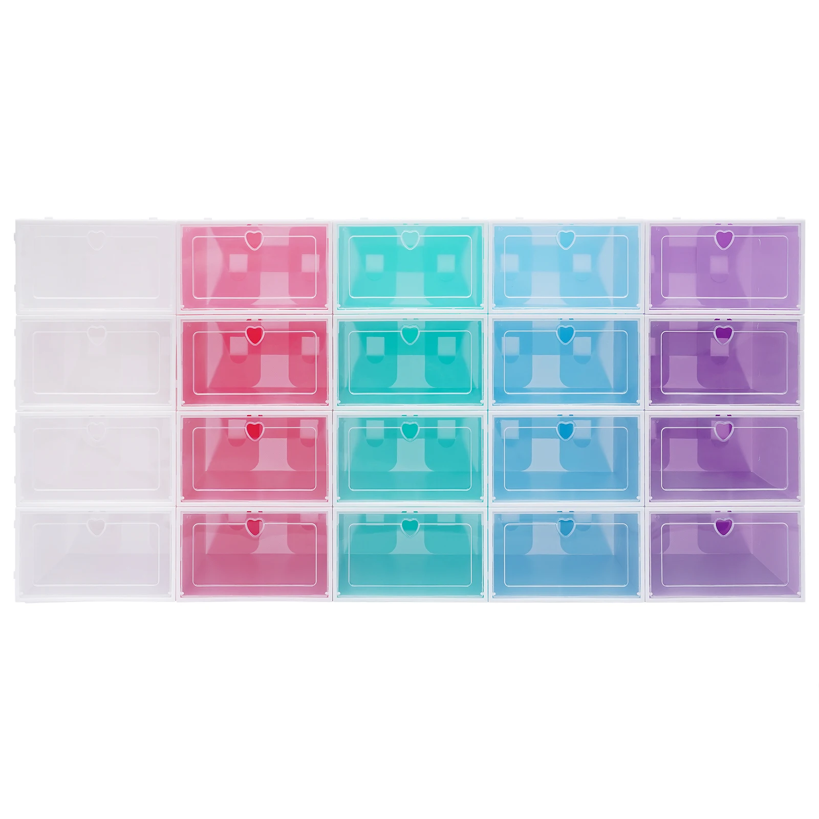 20er-Pack Transparente Schuhboxen, Harte Kunststoff-Schuhbox mit Deckel, Stapelbare Kunststoff-Schuhbox für Flache Schuhe, Sportschuhe, Farbig – Detail 3