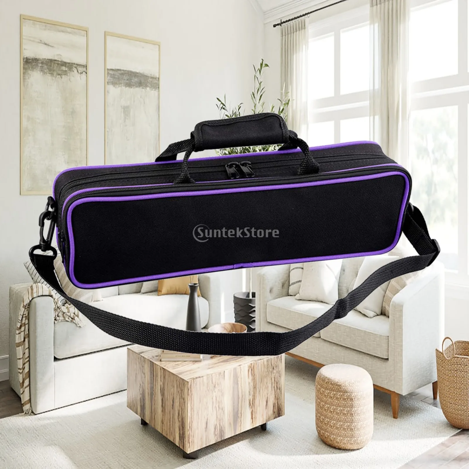 Double Compartment Flute Carry Bag Canvas Portable 16 Hole Flute Storage Case for Musicians Daily Transport