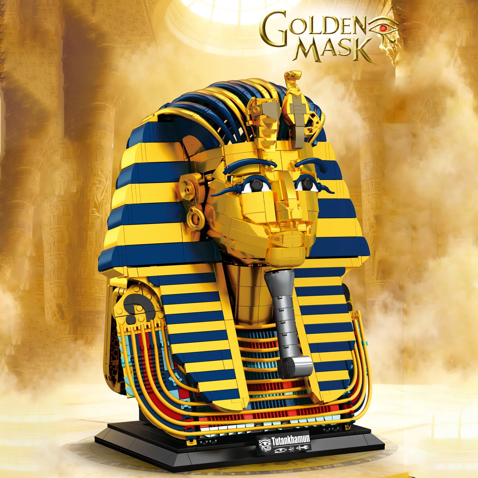 Image of 1603-teiliger Baustein-Bausatz Ägyptische Goldmaske, Schreibtischdekoration, Die Goldmaske des Königs Tutanchamun, Bausteine für Erwachsene, Geschenke