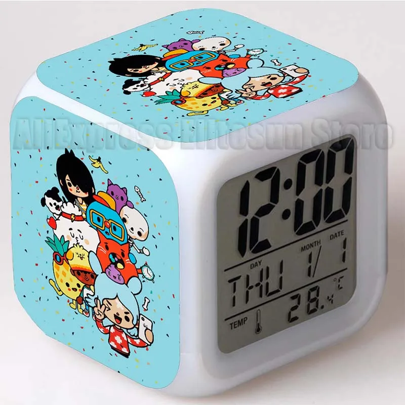 Toca Life World Print Alarm Clocks Kids Cartoon Anime Desk Clocks Children Led Digital Clock with Date Thermometer Birthday Gift