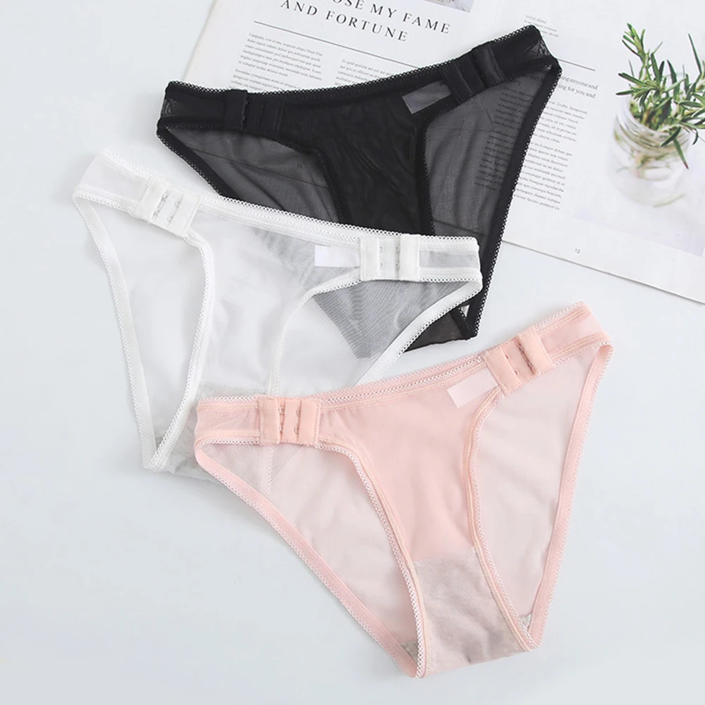 

Women Cotton Crotch Hook Style Transparent Adjustable Seamless Underwear Lace Briefs Mesh Panties Intimates