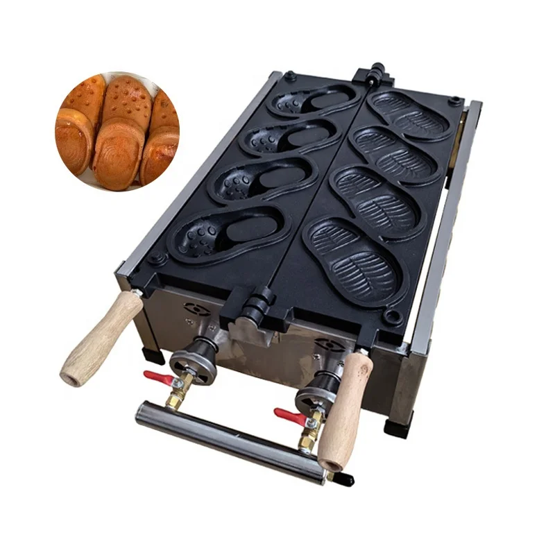 

Gas Model Shoe Shaped Waffle Baker Maker Non-stick Hole Shoes Bread Cake Making Machine Stainless Steel Household or Commercial