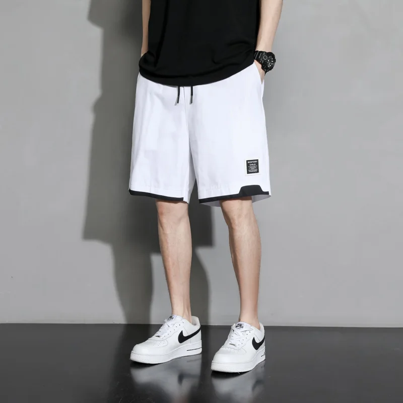 Youthful Vitality Spliced Knee Pants Basic Men's Clothing Loose Straight Summer Elastic Fashion Drawstring Sports Casual Shorts