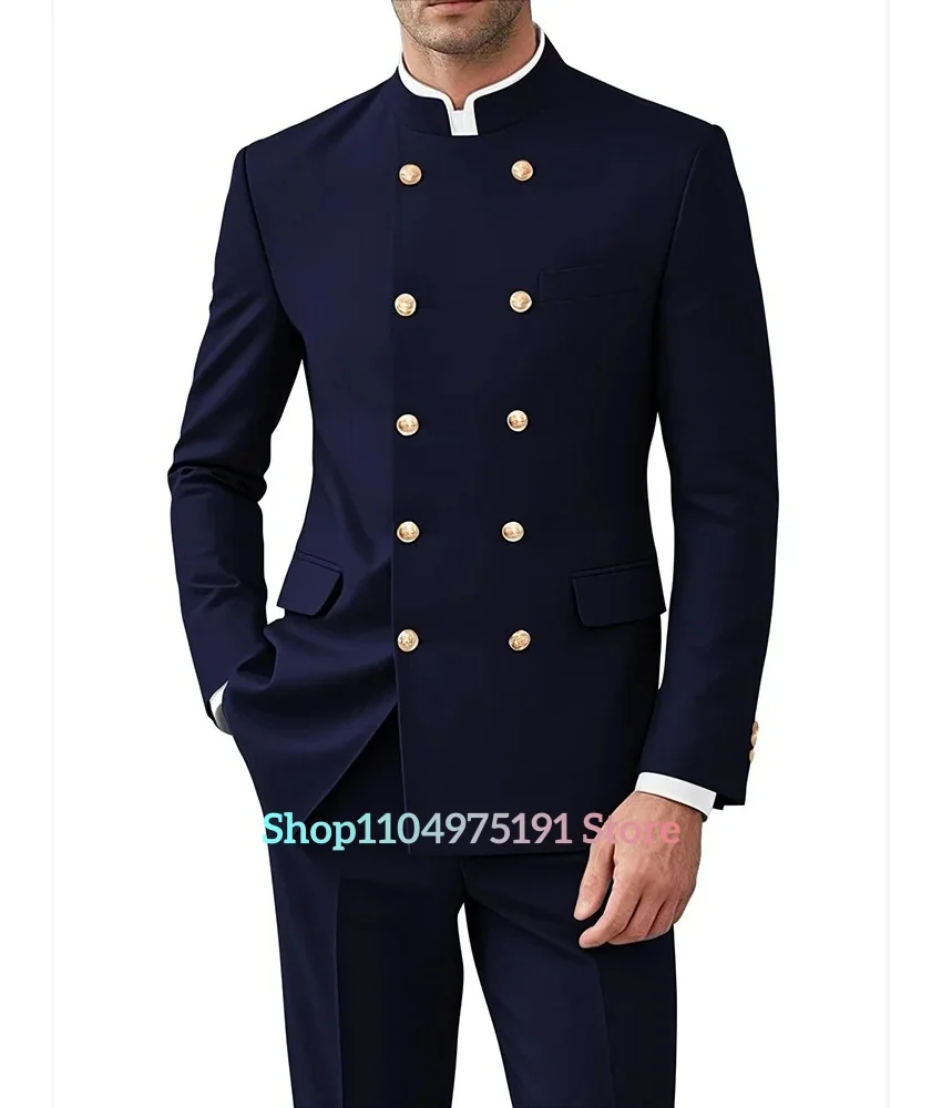 Traje Zhongshan de alta calidad; Traje occidental; Conjunto de traje casual para hombre con doble botonadura. Traje delicado de 2 piezas para hombre (chaqueta + pantalones)