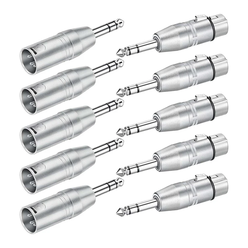 10 Pack XLR Adapter, 5 Pcs Male To XLR Male Adapter And 5 Pcs Male To XLR Female Adapter,1/4 Inch TRS To XLR Connector