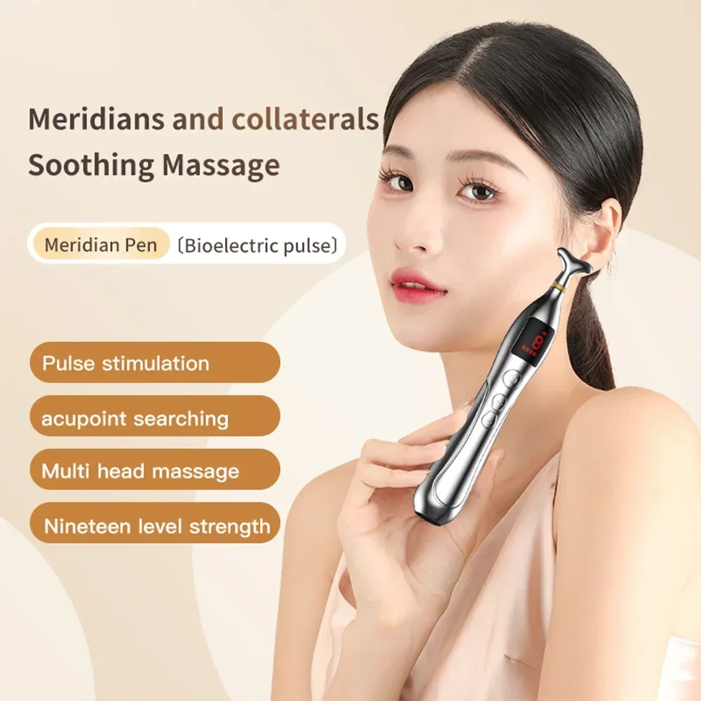 Electronic Acupuncture Pen Smart Pulse Meridian Energy Massage Pen Pain Relief Therapy Back Neck Face Beauty Tool with Gel