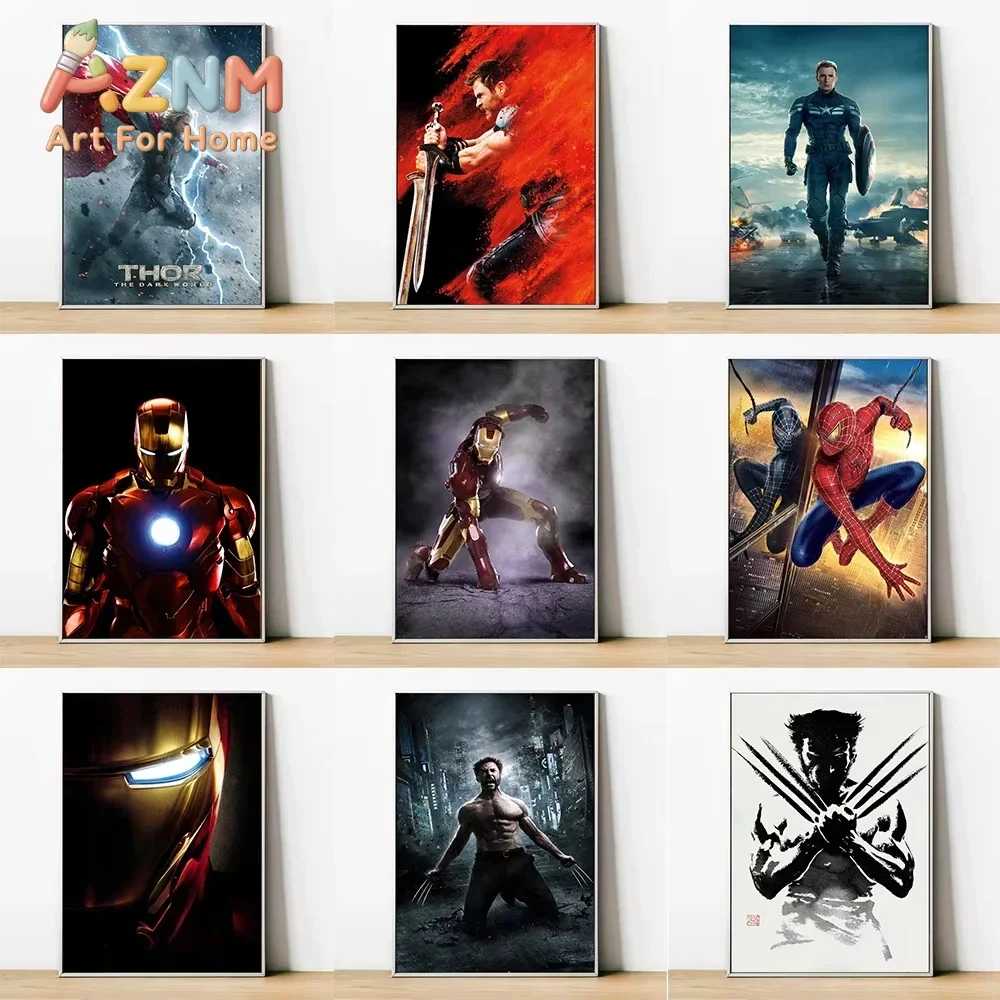 AZNM, cuadros decorativos de superhéroes de Marvel para pared, pósteres sin marco, Thor, Iron Man, Capitán América, Spider-Man, Wolverine, impresiones de películas, decoración para habitaciones.
