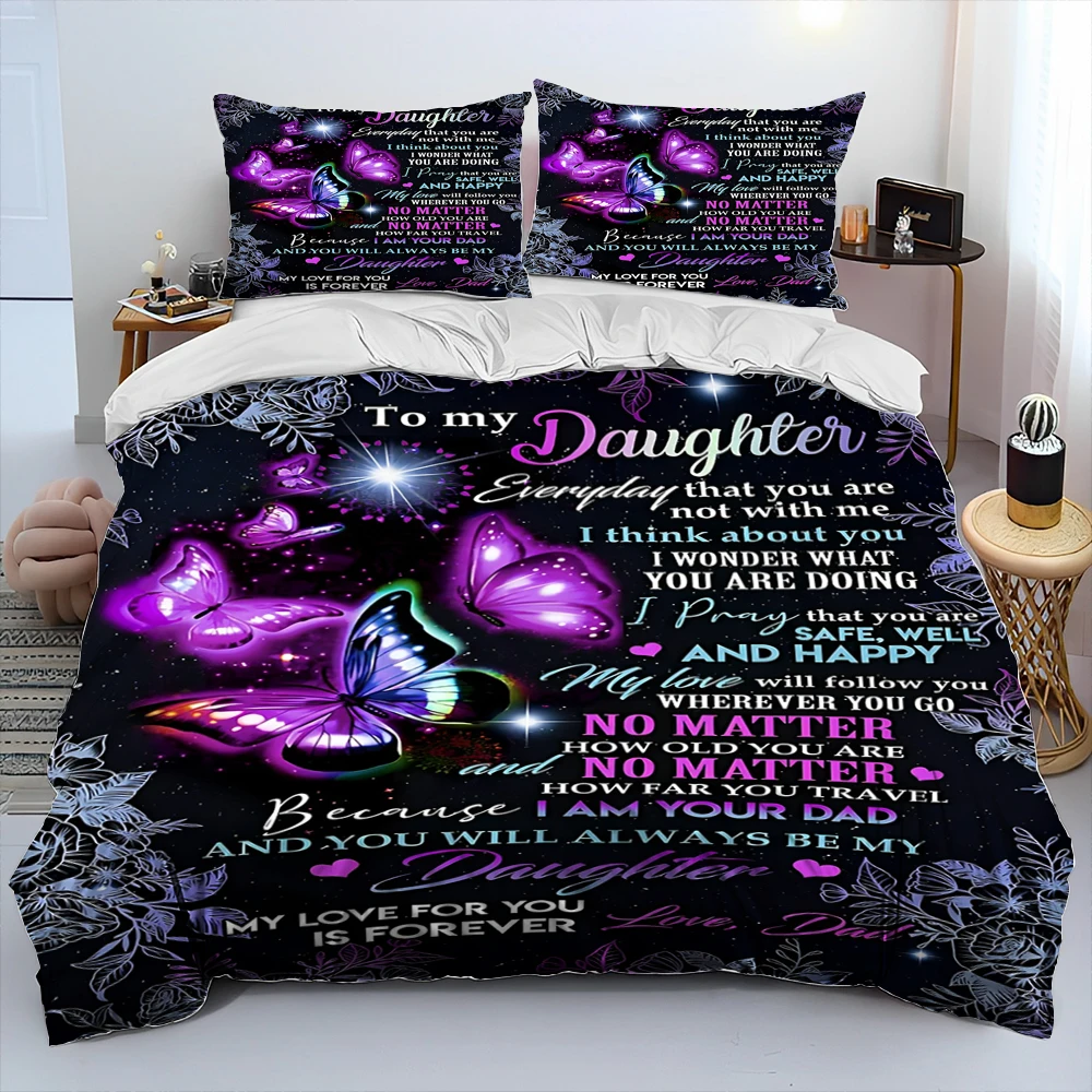 To My Daughter Letter Comforter Bedding Set,Duvet Cover Bed Set Quilt Cover Pillowcase,Queen Bedding Set For Girl Birthday Gift