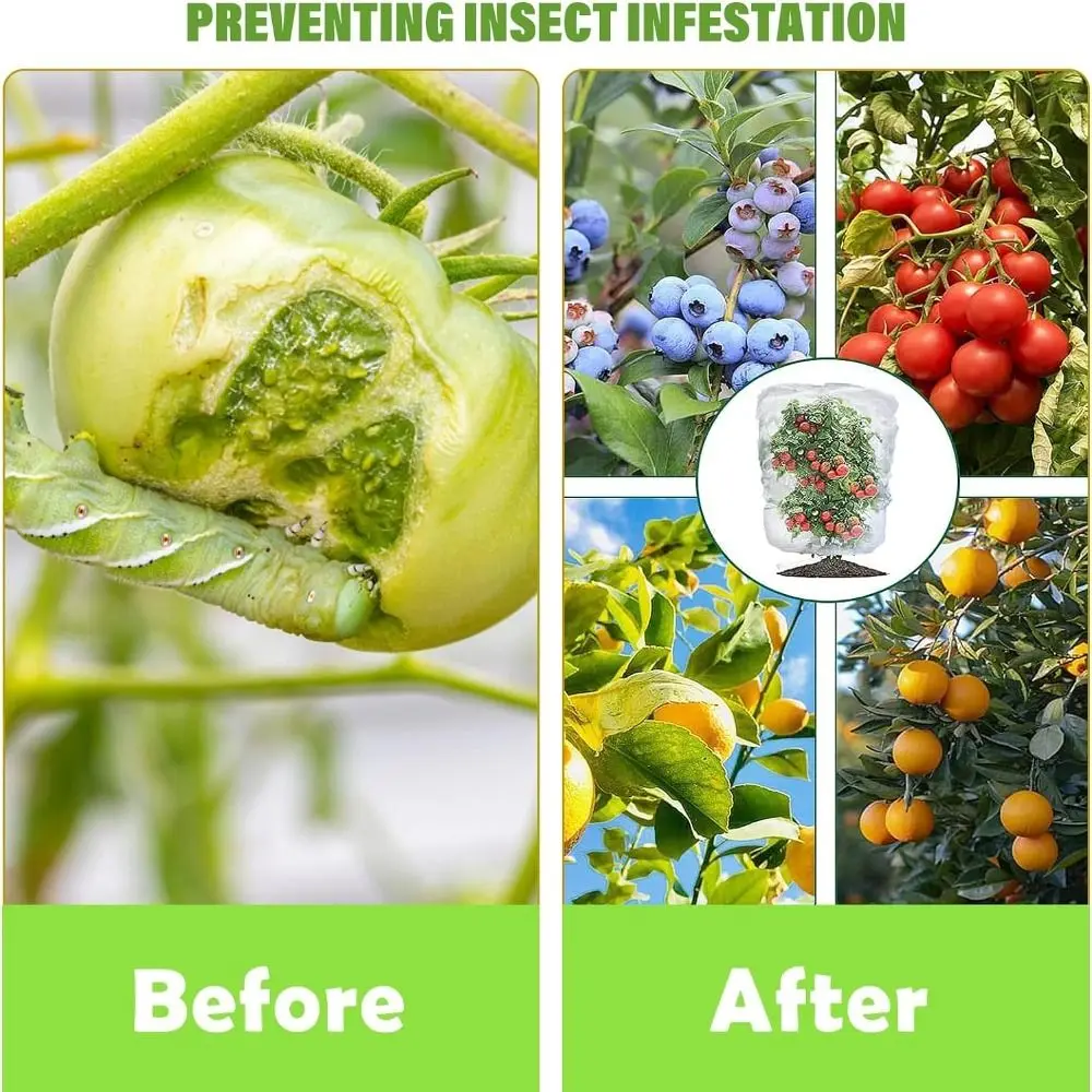 Extra-Thick Fruit Tree Netting Bags Transparent Mesh Reusable Garden Bird Netting UV Resistant Drawstring and Zipper