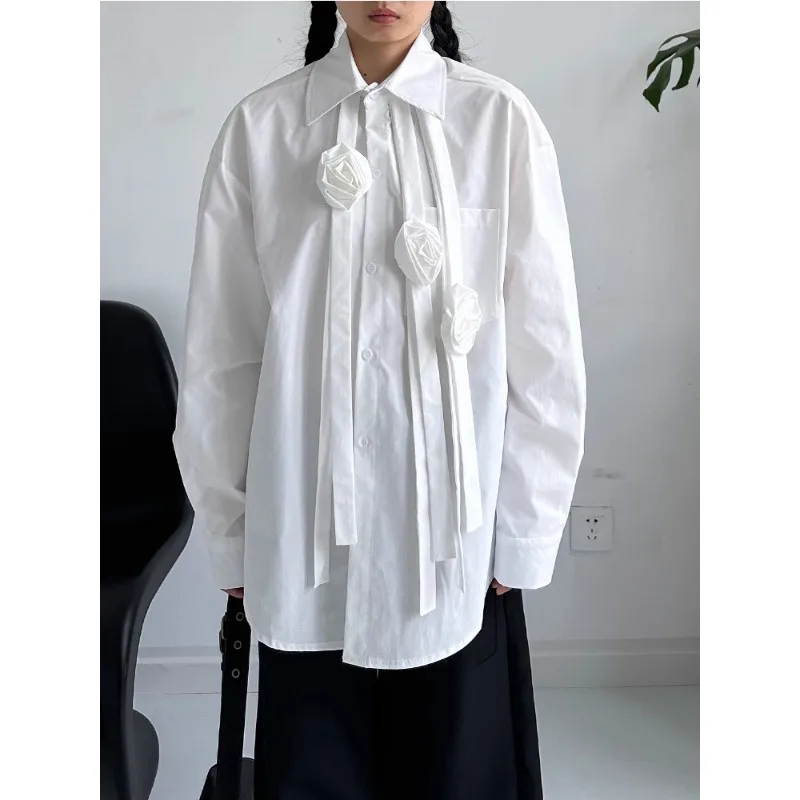 

SuperAen Elegant Korean Style Three-dimensional Flower Shirt for Women 2025 New Loose and Casual Design Fashion Shirts