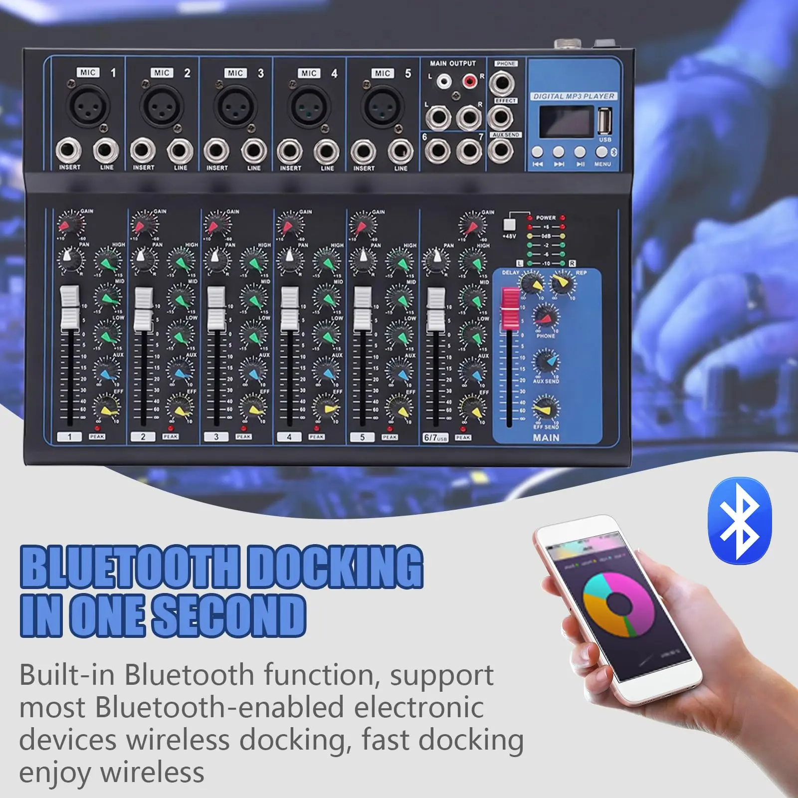 Audio 7 canali, Mixer Audio USB scheda Mixer Audio, Mixer Audio professionale scheda Audio Console Desktop con Bluetooth Wireless