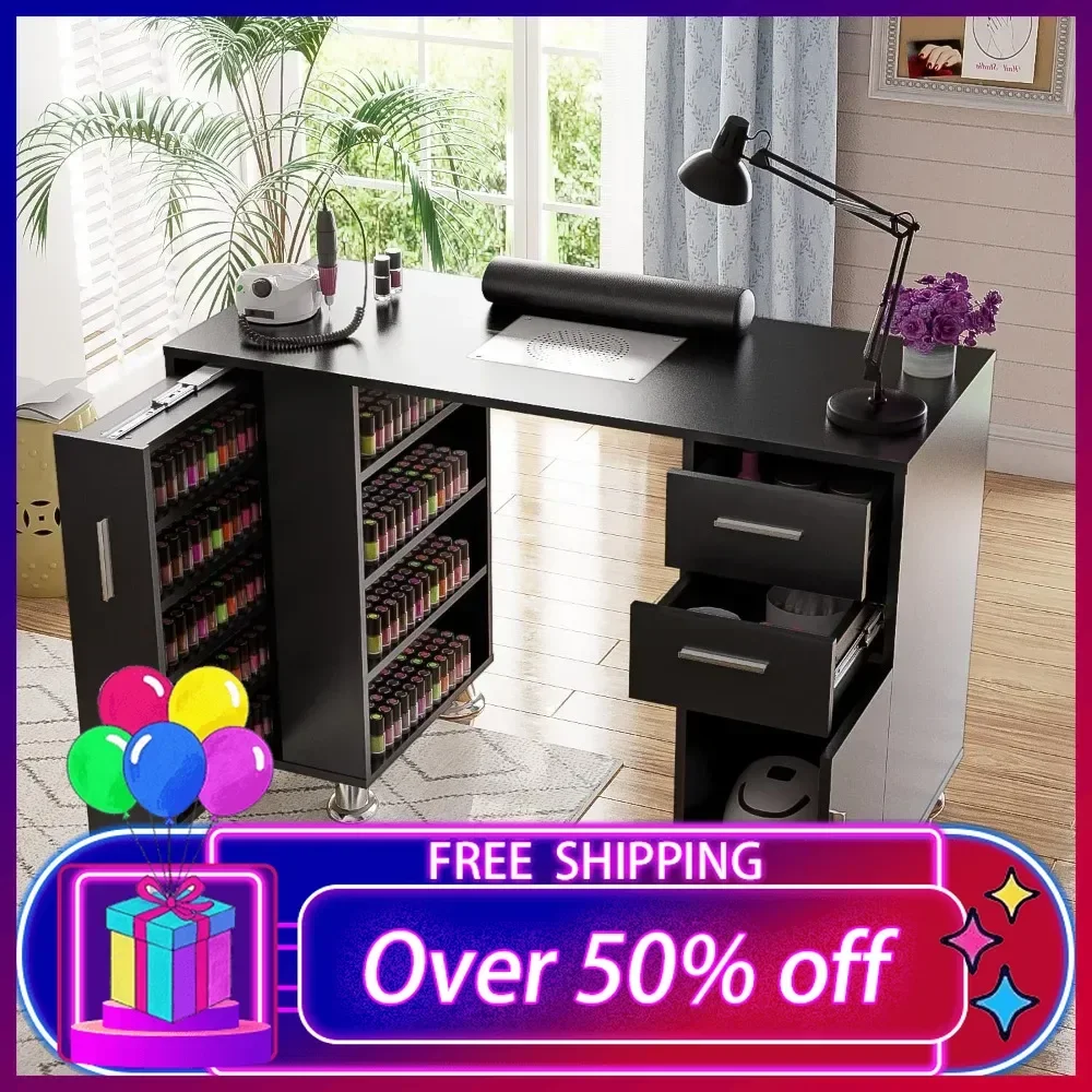 Acetone Resistant Nail Table Station with 2 Dust Bag & Wrist Rest, Manicure Table, Nail Tech Desk with Dust Collector