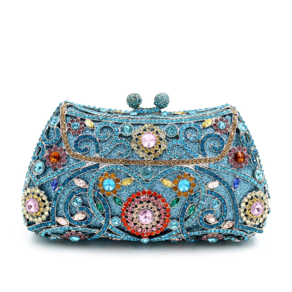 

Luxury Sky Blue Crystal Bling Bridal Clutch Handbag for Women Elegant Evening Minaudiere Purse Formal Party Dinner Lady Handbags