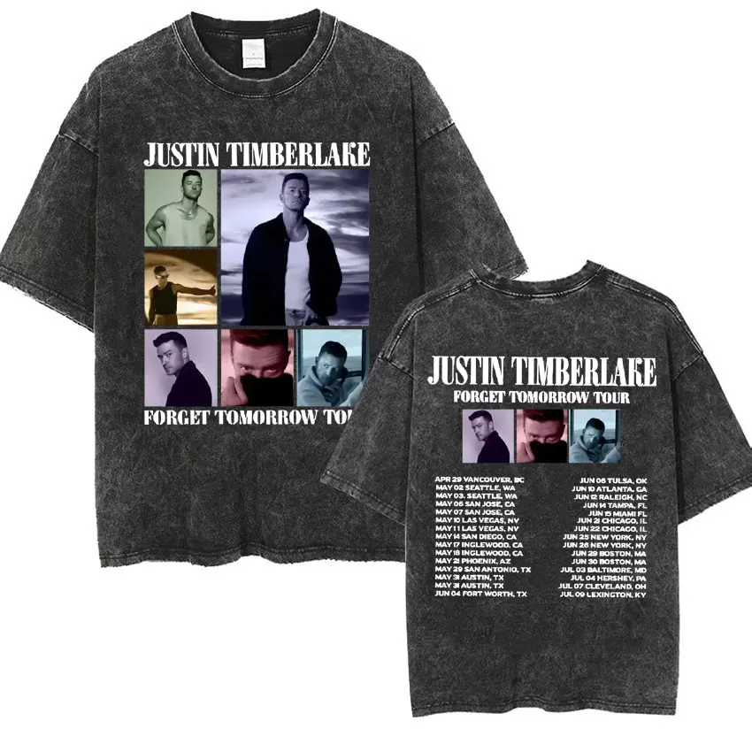 Justin Timberlake Forget Tomorrow 2024 Tour T Shirt Men's Clothing Gothic Hip Hop Retro Washed T-shirts Male Casual Loose Tshirt