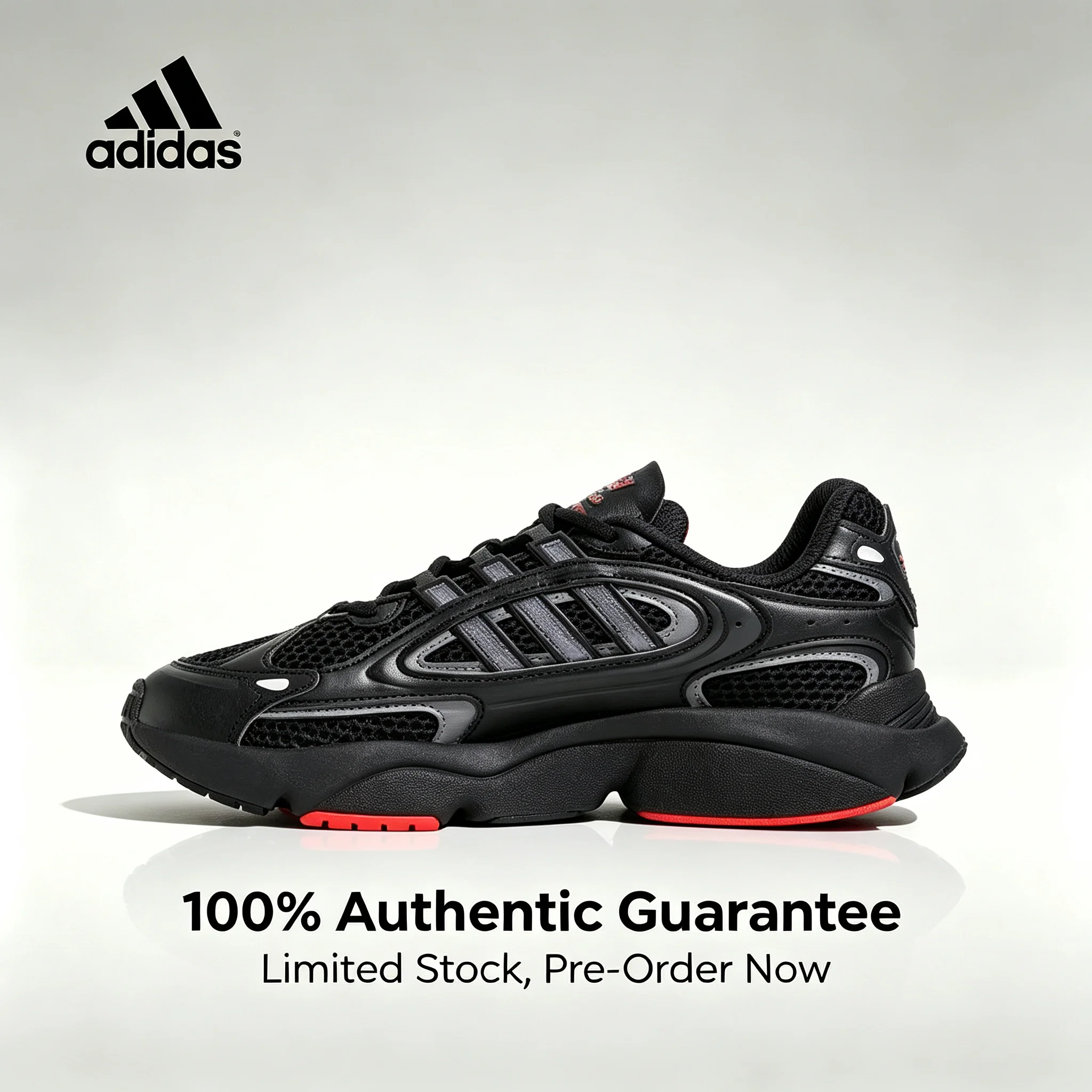 adidas Originals Ozmillen round-toe lace-up comfortable mesh low-top black and gray unisex casual running shoes ID2895