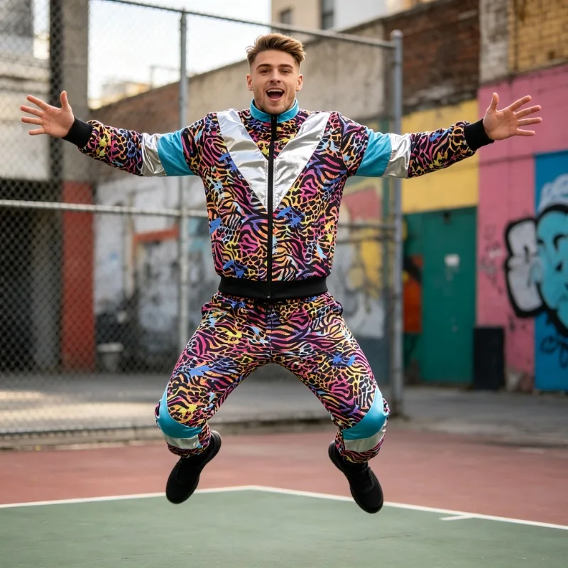 Yellow Leopard Jogging Suit Vintage Style Performance Suit Costume Props Halloween 80s Disco Tracksuit Jacket and Pants Suit