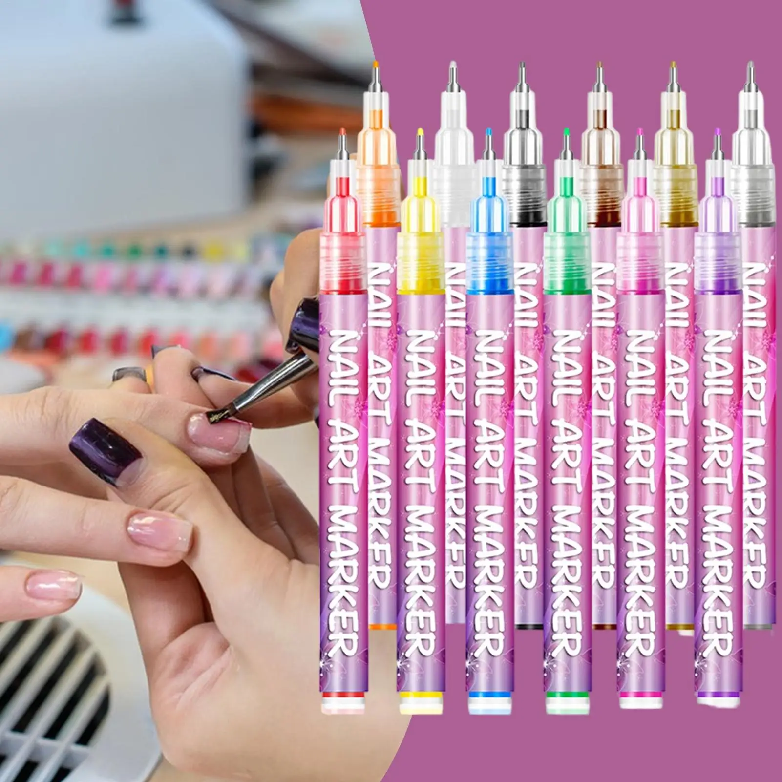 Nail Pens Nail Paint Pen 12 Colors Portable Tools Decoration Drawing for Kids Art Practice Salon Manicure Home Women