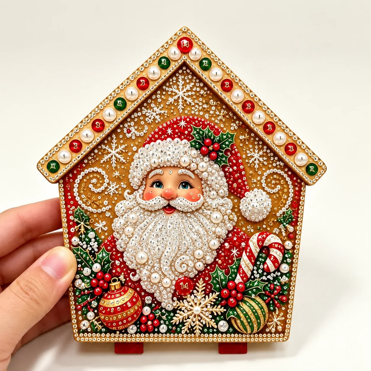 Plymagic DIY Pearl Art - Christmas Collection, 3D Wooden House Rhinestone Diamond Painting Kit with Pearl Beads